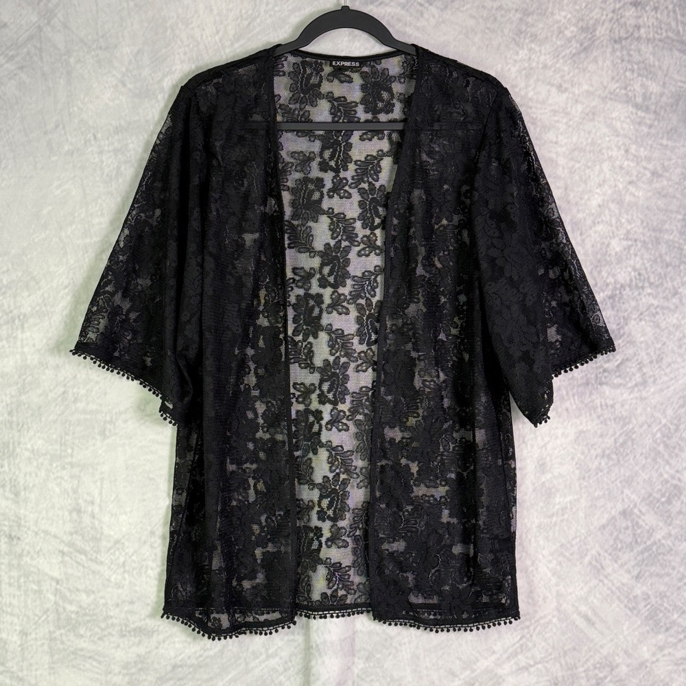 Express Black Lace Kimono sz XS‎ Open Front witchy whimsigoth romantic goth boho
